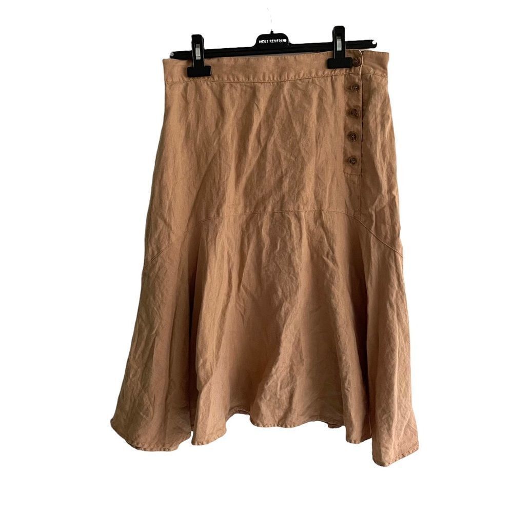 Flared Midi Skirt in Tan with Side Button Detail
